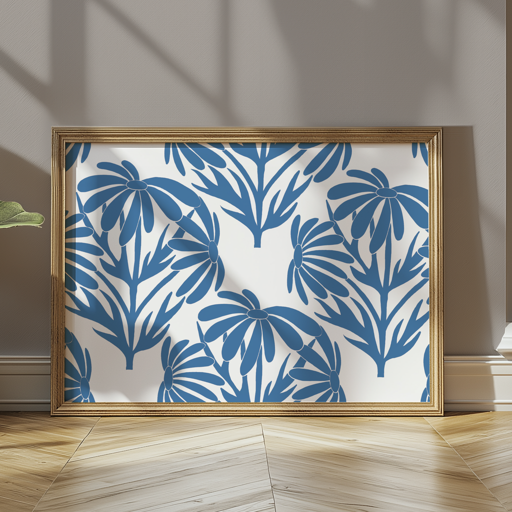 Camomile Flowers Blue - Repeat - Digital Print