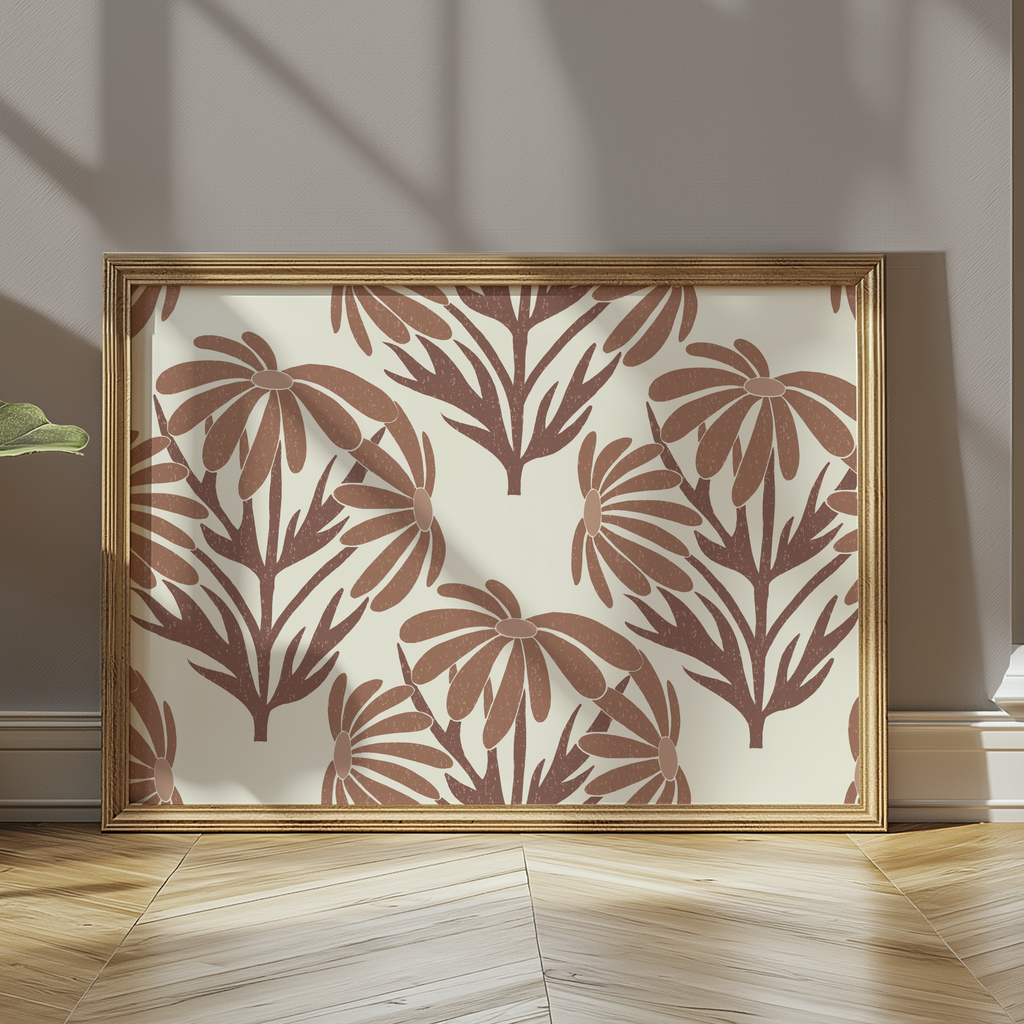 Camomile Flowers Brown - Repeat - Digital Print