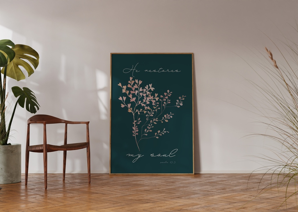 He restores my soul - Psalm 23v3 - Green, DIGITAL