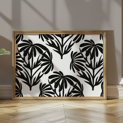 Camomile Flowers Black - Repeat - Digital Print