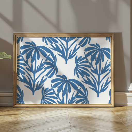 Camomile Flowers Blue - Repeat - Digital Print