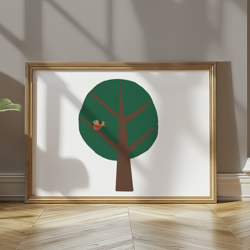 Orange bird on tree - Digital Print